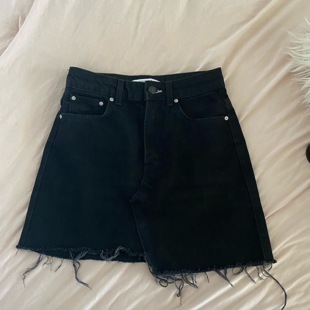 black uneven denim skirt